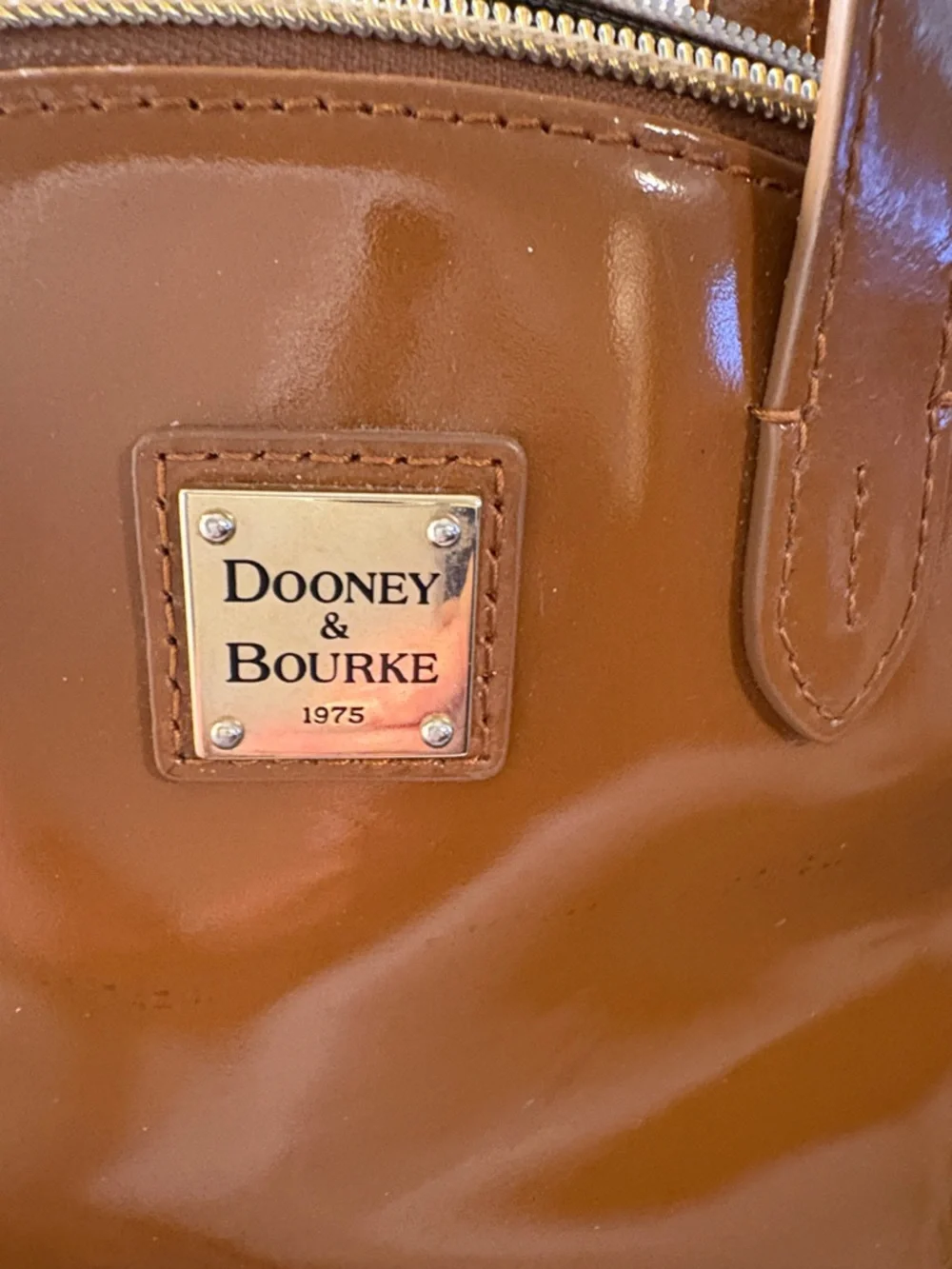 Dooney & Bourke Mini Cognac Patent Leather Crossbody Satchel 10” x 8”
